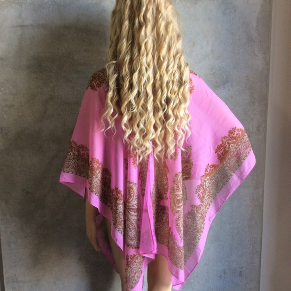 🌸BOHO PINK SHAWL SCARF KAFTAN COVER BEACH PAISLEY - Picture 5 of 7